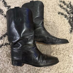 Lorenzo Banfi Italian Black Lizard Leather Boots